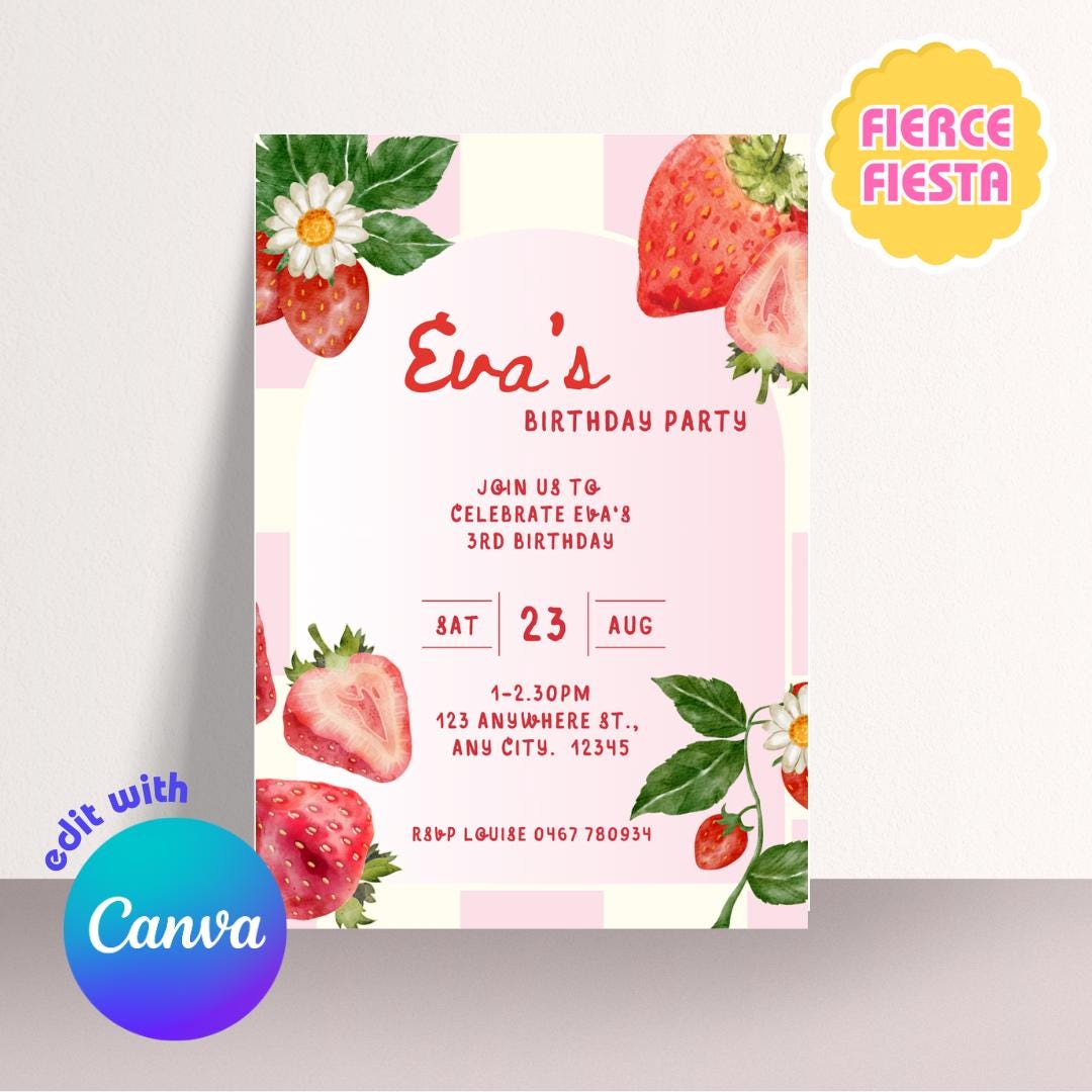 Strawberry Girls Birthday Invites – Digital Template