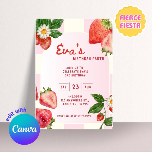 Strawberry Girls Birthday Invites – Digital Template