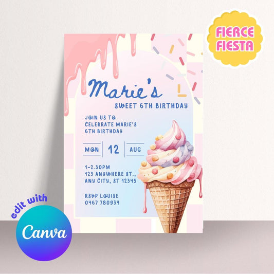 Ice Cream Birthday Invitations – Digital Template