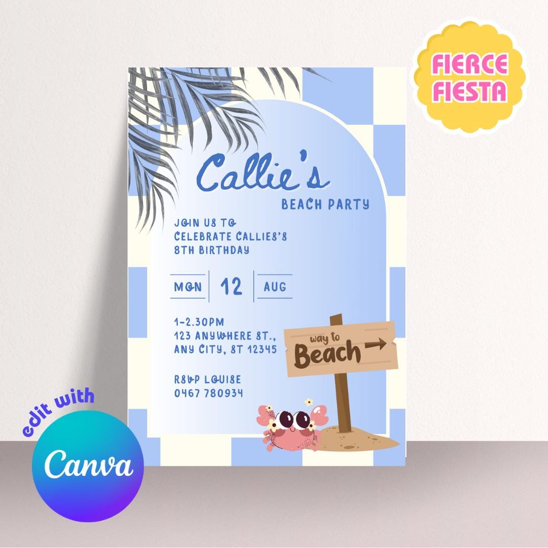 Blue Beach Sea Birthday Invitations – Digital Template