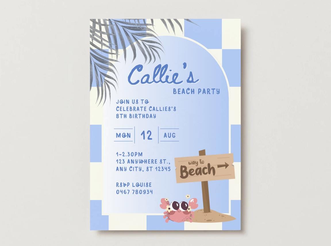Blue Beach Sea Birthday Invitations – Digital Template
