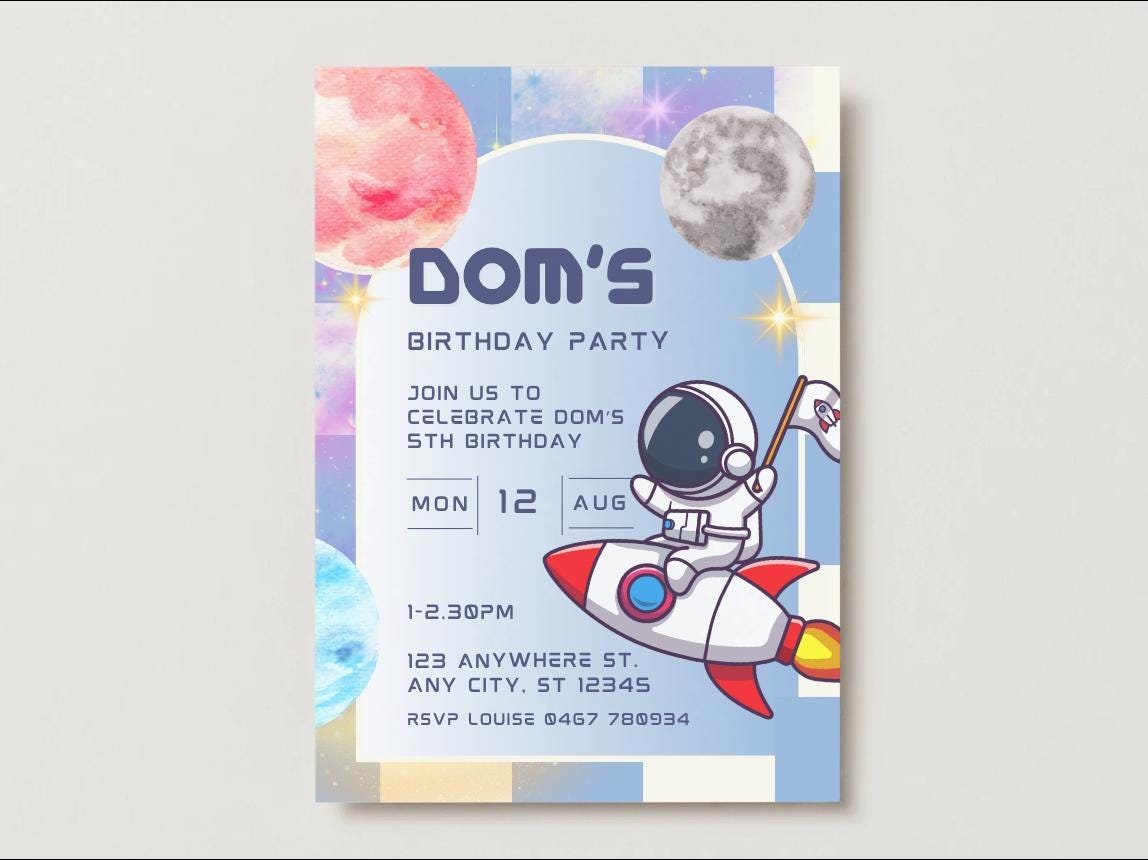 Blue Space Birthday Invitations – Digital Template