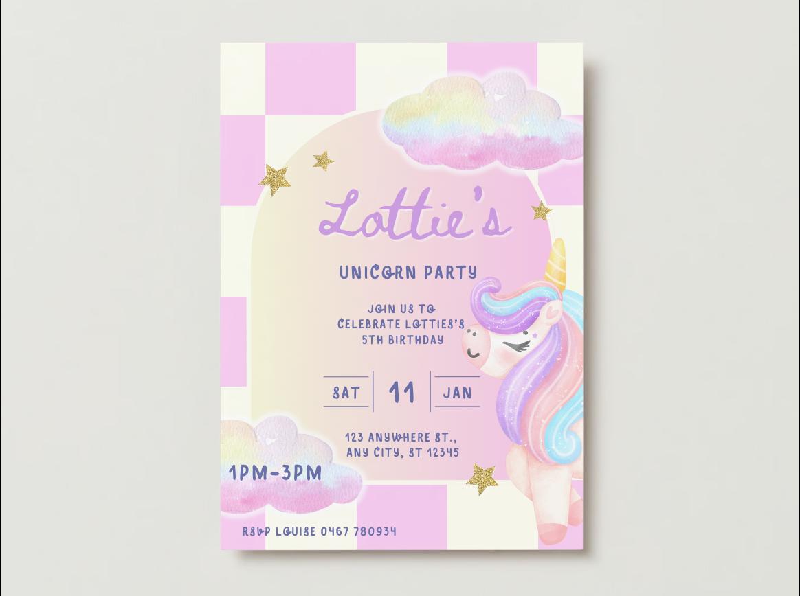 Unicorn Party Birthday Invitations - Digital Template