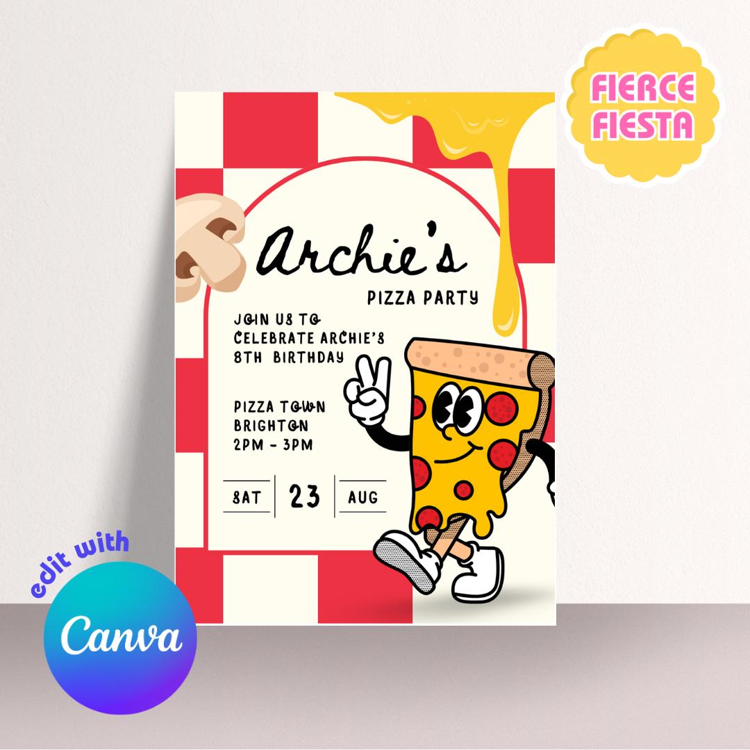 Pizza Party Birthday Invitations - Digital Template