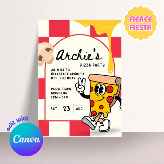 Pizza Party Birthday Invitations - Digital Template