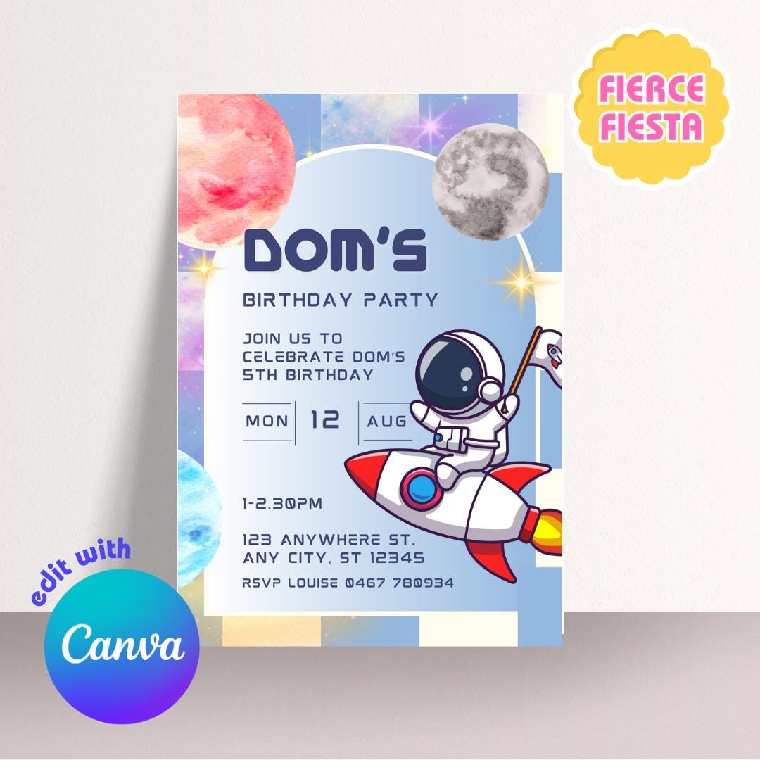 Blue Space Birthday Invitations – Digital Template