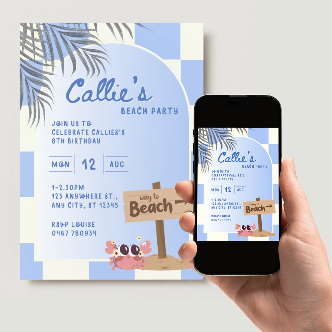 Personalised Beach Birthday Invitations - Digital
