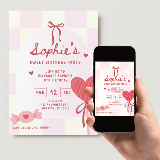 Personalised Candy Heart Birthday Invitations - Digital