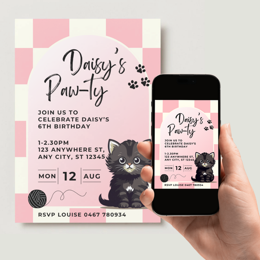 Personalised Cat Birthday Invitations - Digital