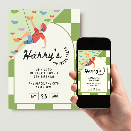 Personalised Climbing Wall Birthday Invitations - Digital
