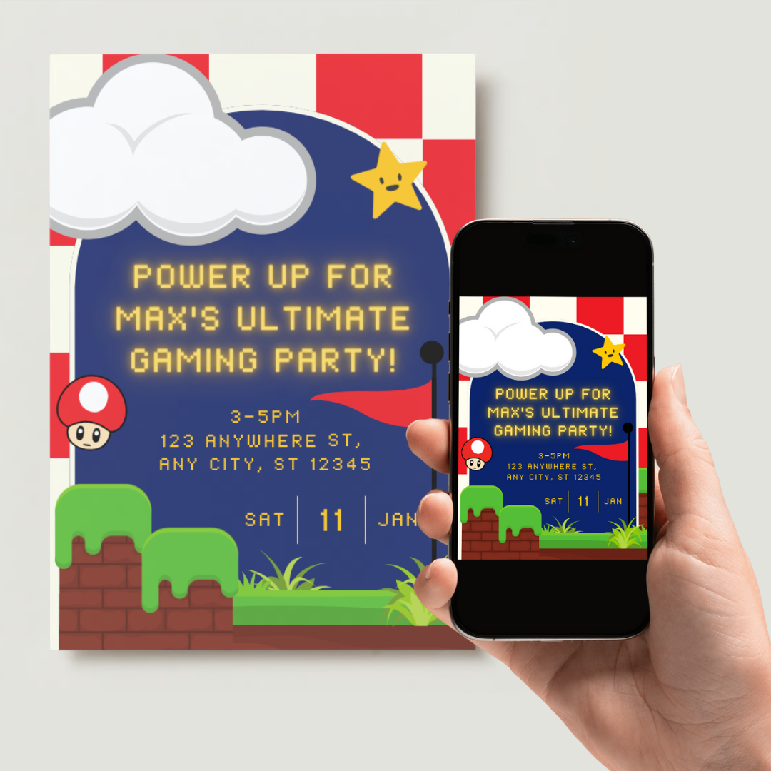 Personalised Gaming Party Birthday Invitations - Digital