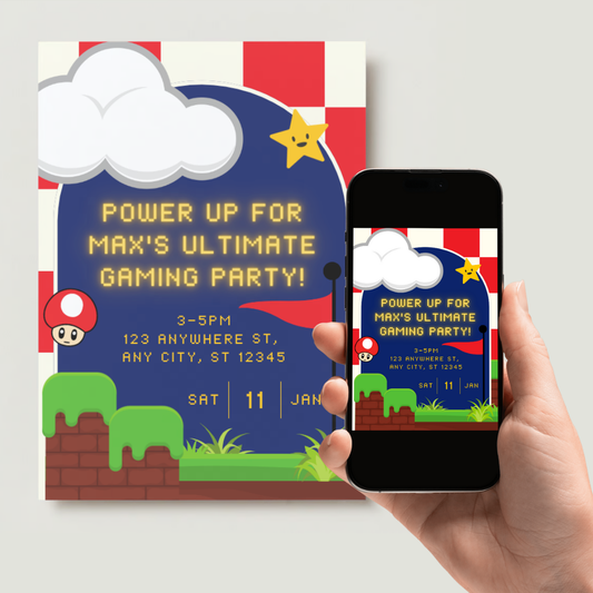 Personalised Gaming Party Birthday Invitations - Digital