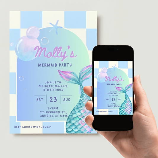 Personalised Mermaid Birthday Invitations - Digital