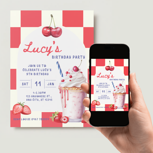 Personalised Milkshake Birthday Invitations - Digital