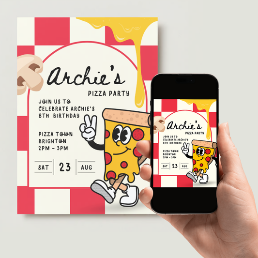 Personalised Pizza Birthday Invitations - Digital