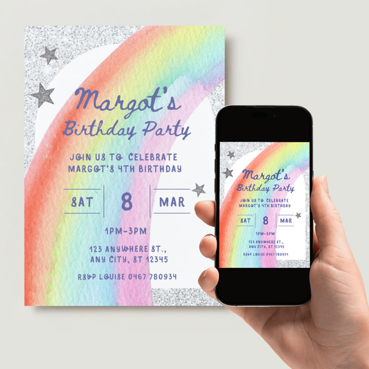 Personalised Rainbow Birthday Invitations - Digital