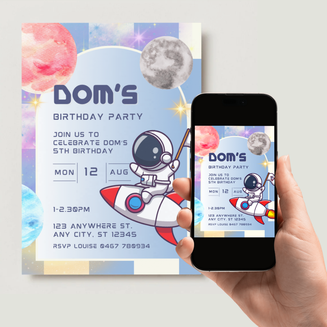 Personalised Space Rocket Birthday Invitations - Digital