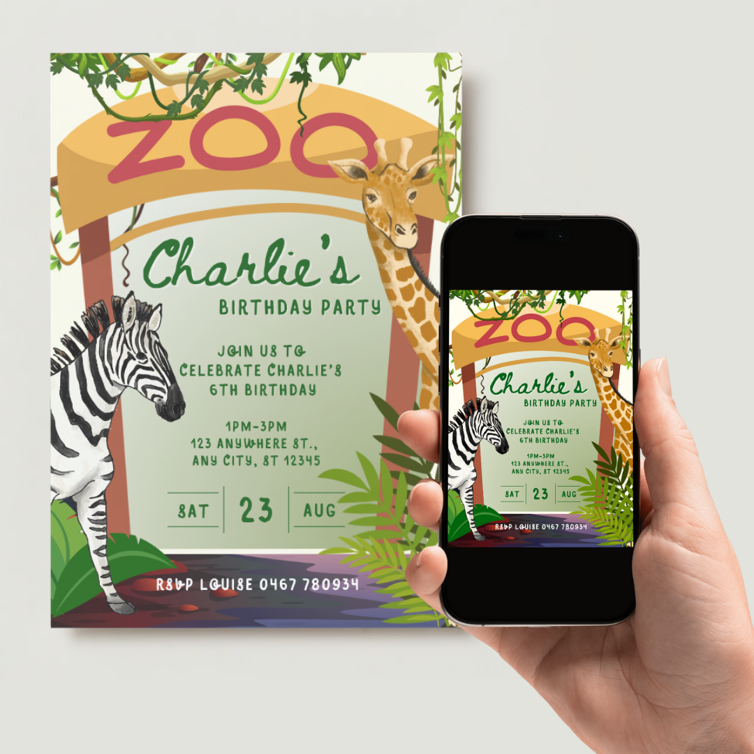 Personalised Zoo Birthday Invitations - Digital