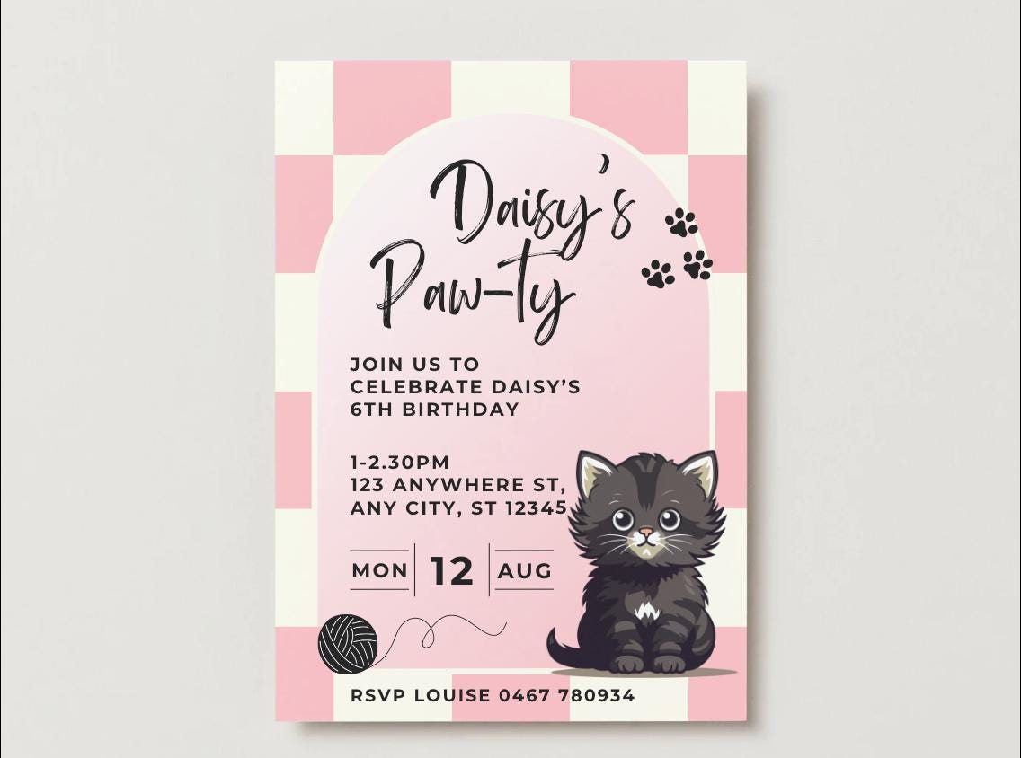 Cat Birthday Invitations –  Digital Template