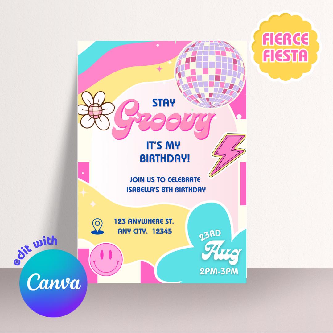 Groovy Disco Birthday Invitations - Digital Template