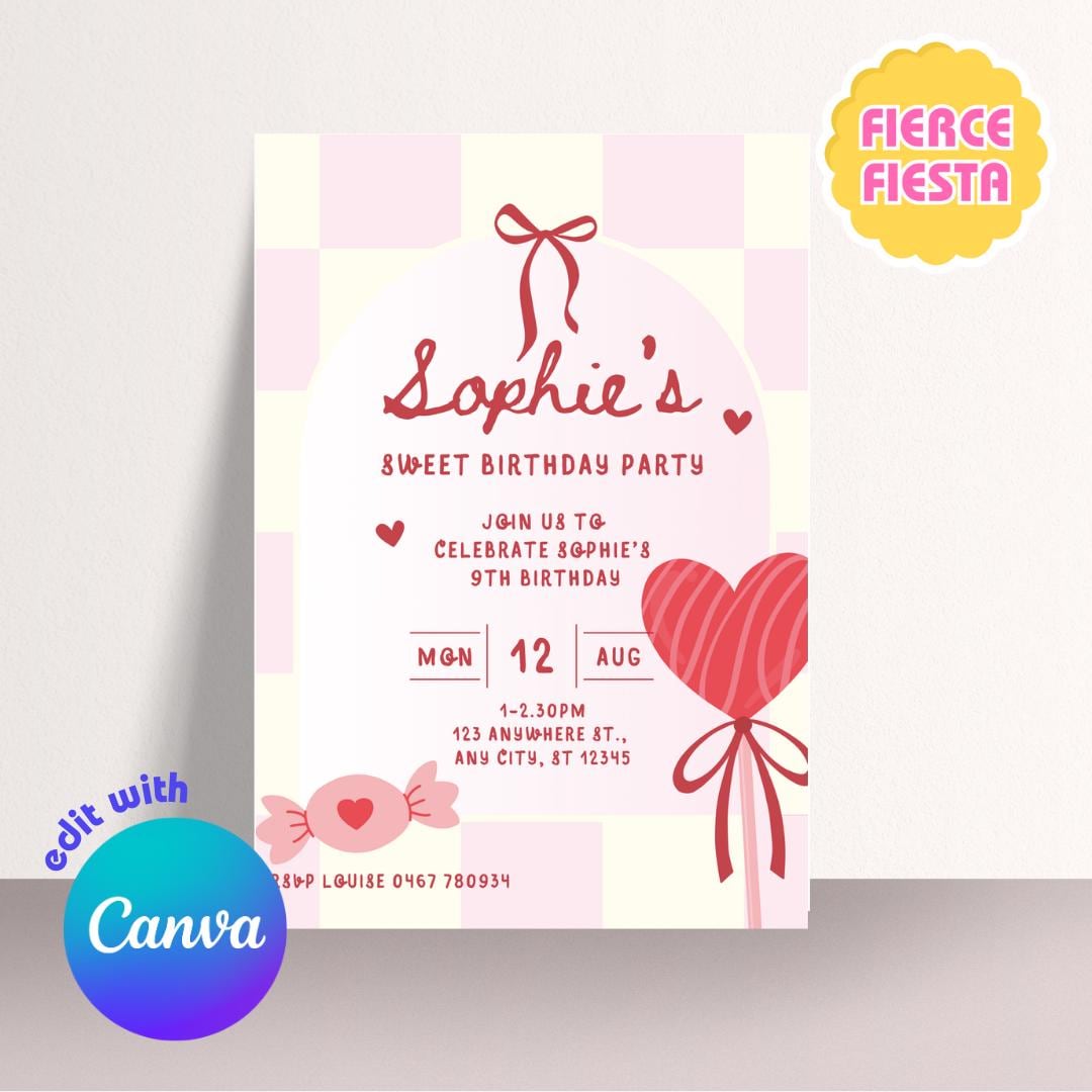 Red Candy Heart Birthday Invitations – Digital Template
