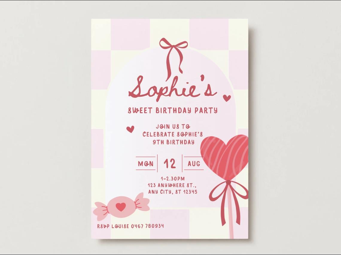 Red Candy Heart Birthday Invitations – Digital Template