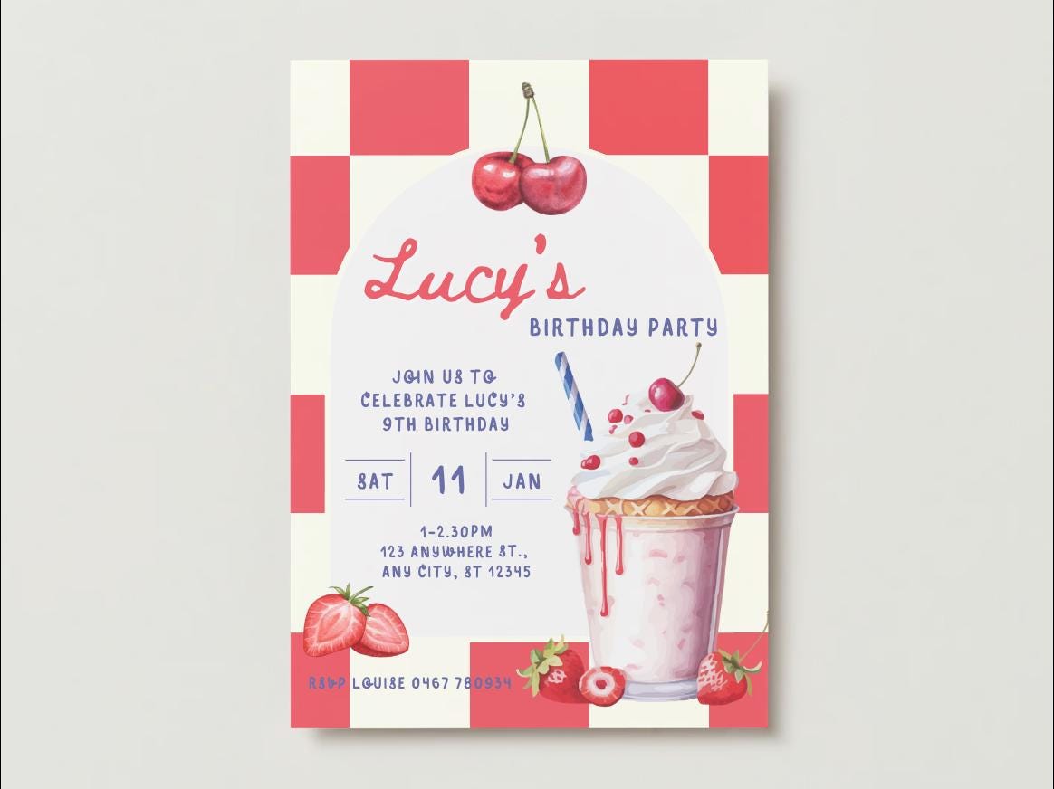 Milkshake Birthday Invitations - Digital Template
