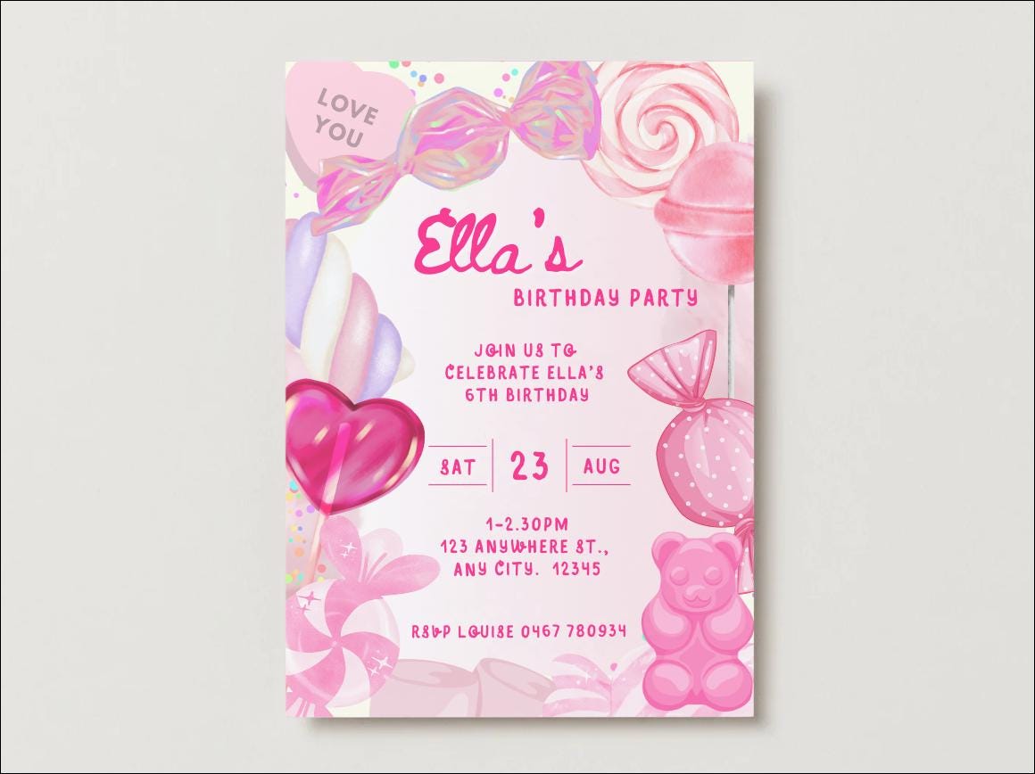 Pink Candy (Sweets / Lollys) Invite – Digital Template