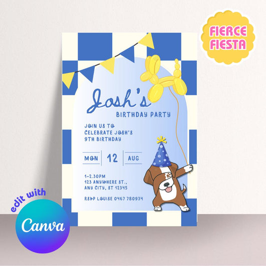 Blue Dog Birthday Invitations – Digital Template