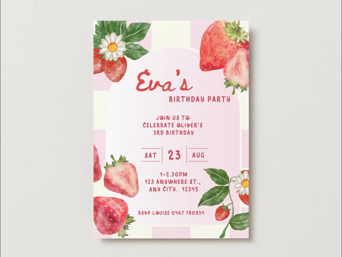 Strawberry Girls Birthday Invites – Digital Template
