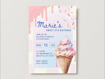 Ice Cream Birthday Invitations – Digital Template