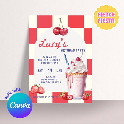Milkshake Birthday Invitations - Digital Template
