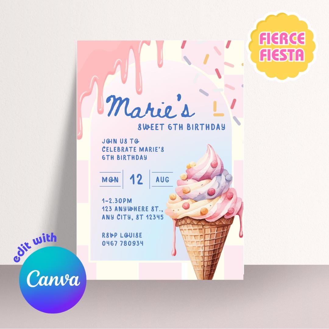 Ice Cream Birthday Invitations – Digital Template