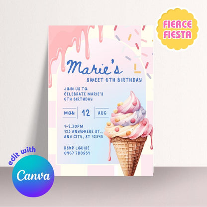 Ice Cream Birthday Invitations – Digital Template