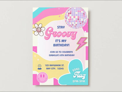 Groovy Disco Birthday Invitations - Digital Template