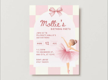 Pink Ballet Dancer Birthday Invitations – Digital Template