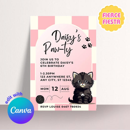 Cat Birthday Invitations –  Digital Template