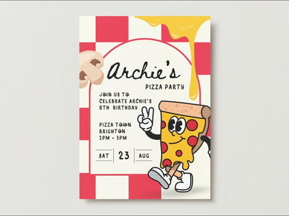 Pizza Party Birthday Invitations - Digital Template