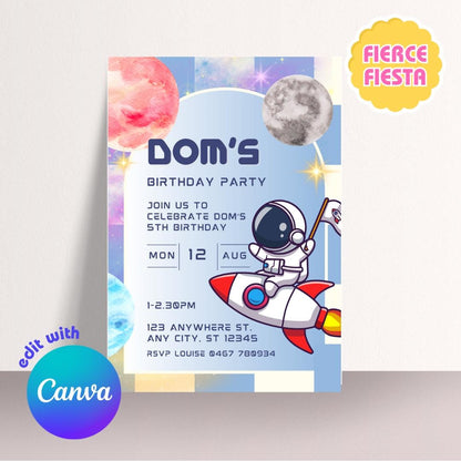 Blue Space Birthday Invitations – Digital Template