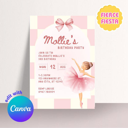 Pink Ballet Dancer Birthday Invitations – Digital Template
