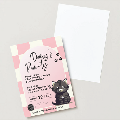 Personalised Cat Birthday Invitations - Printed
