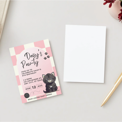 Personalised Cat Birthday Invitations - Printed