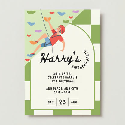 Personalised Climbing Wall Birthday Invitations - Printed