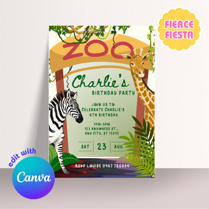 Zoo Animal Birthday Invitations – Digital Template