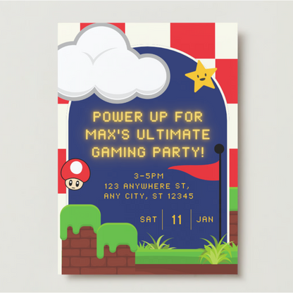 Personalised Gaming Birthday Invitations - Printed