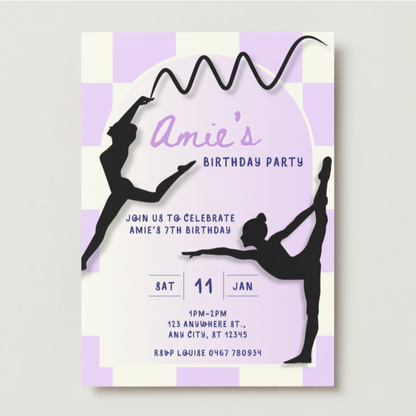 Personalised Gymnastics Birthday Invitations - Printed