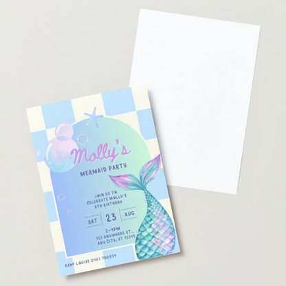 Personalised Mermaid Birthday Invitations - Printed