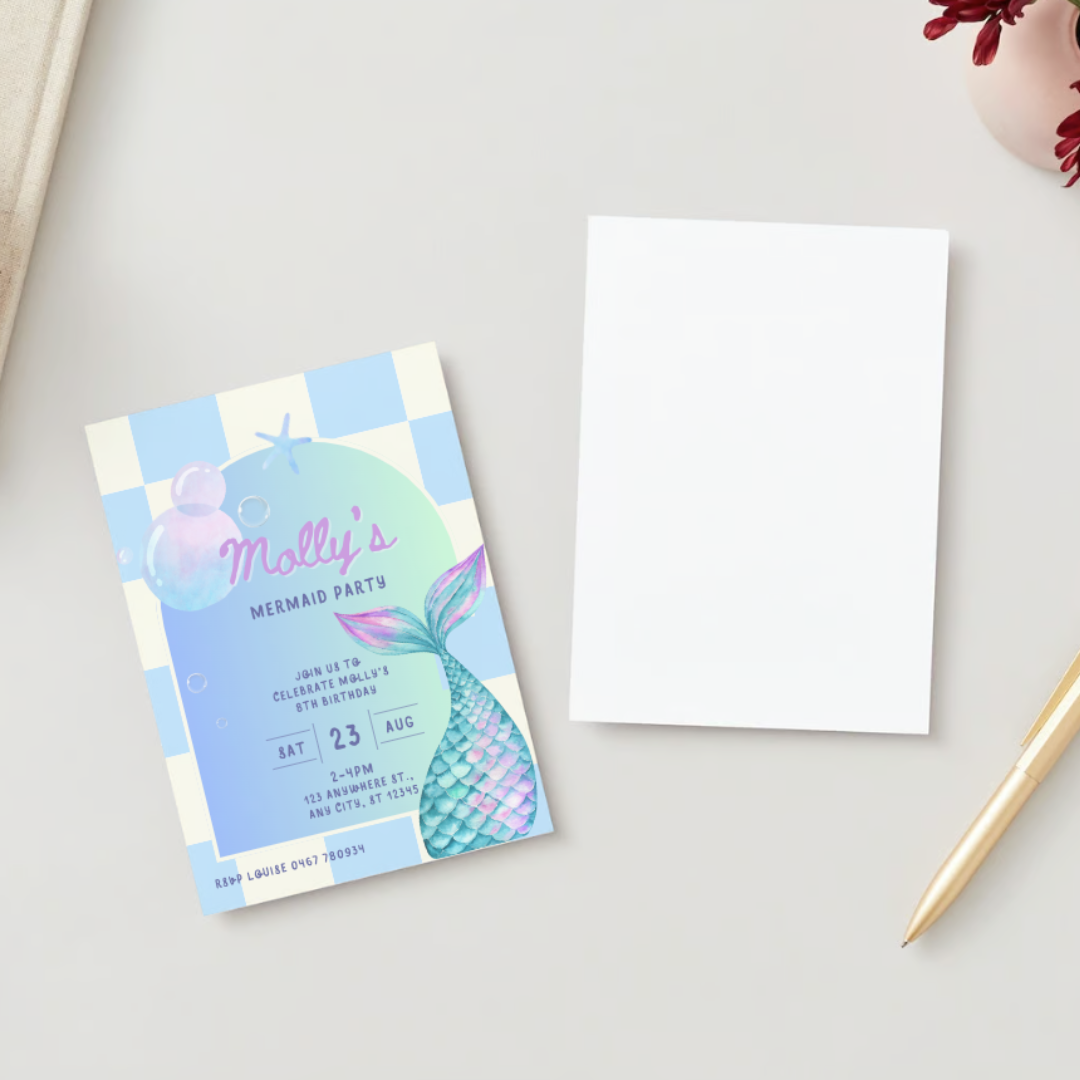 Personalised Mermaid Birthday Invitations - Printed