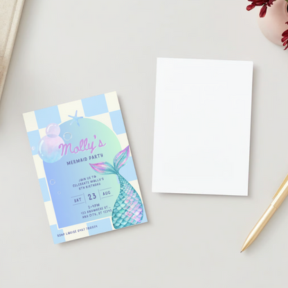 Personalised Mermaid Birthday Invitations - Printed