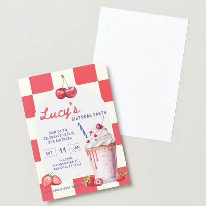 Personalised Milkshake Birthday Invitations - Printed